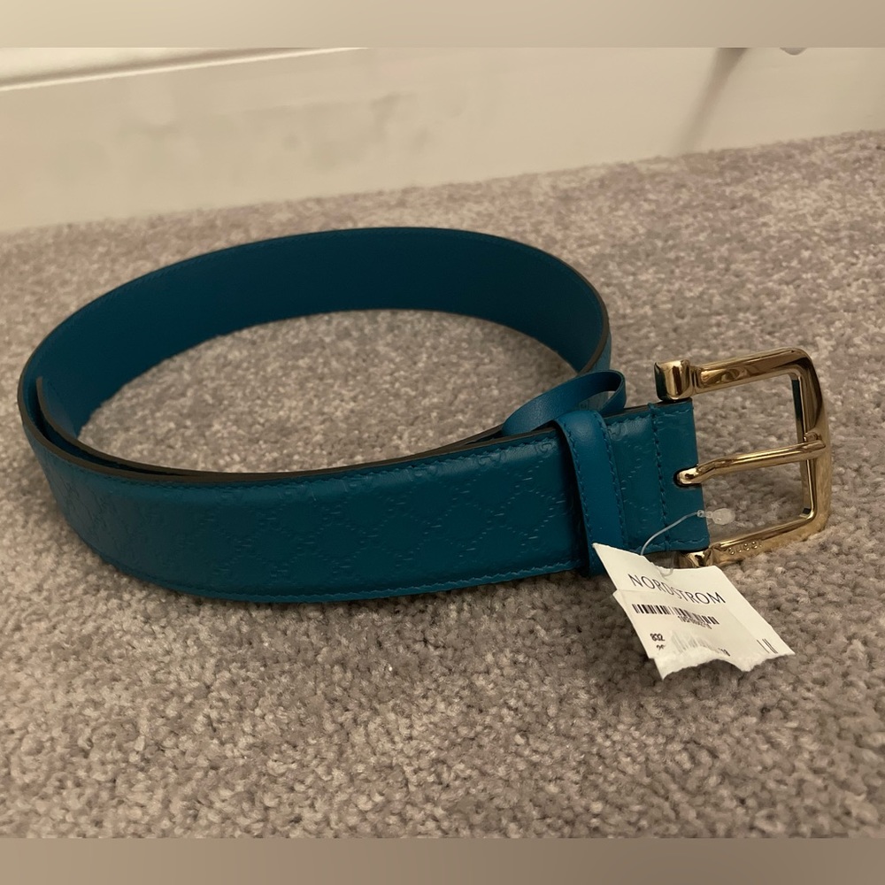Turquoise Gucci Microguccisima Belt